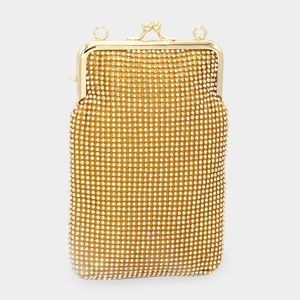 Gold Crystal Rhinestone CrossBody Purse Cute Bling Vertical Clutch Fashion Bag